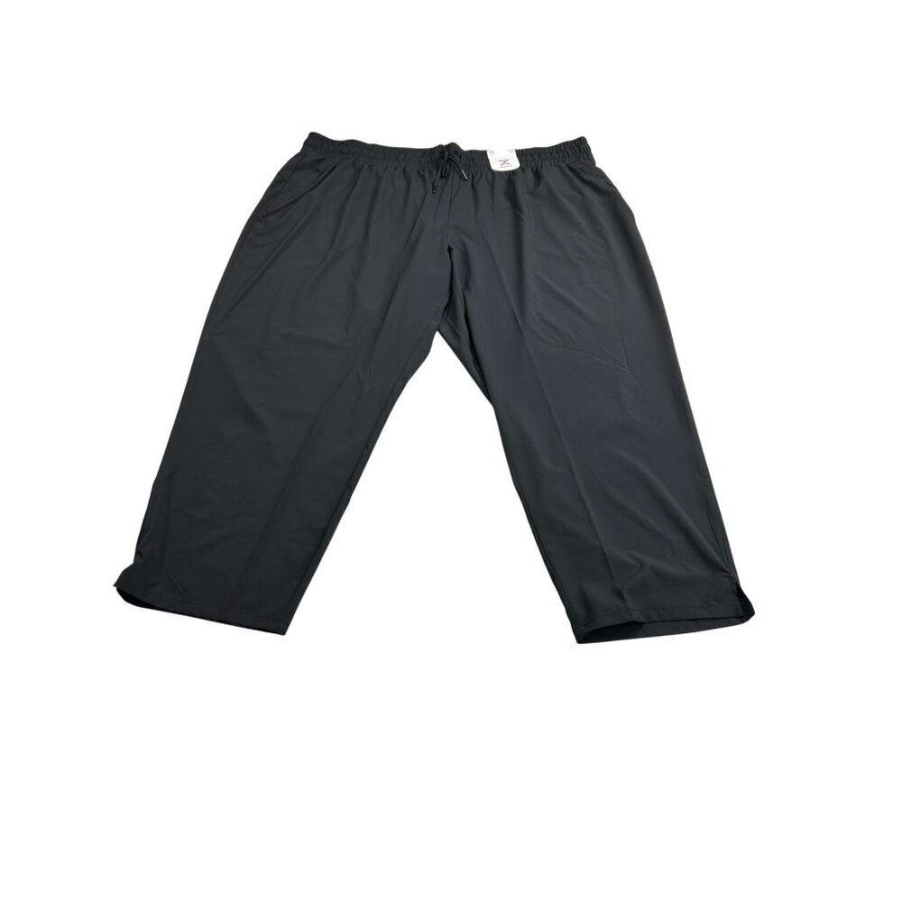Xersion Womens Black 2X Mid-Rise Tapered Pants Stretch Quick-Dri Adjustable Wais